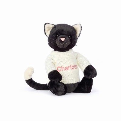 Jellycat Bashful Black Kitten with Cream Jumper USA | 94658RQNE